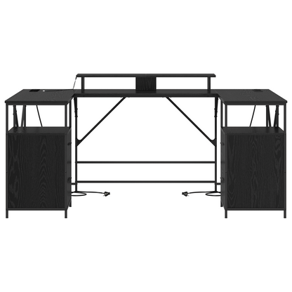 Bureau met lade met opslag Zwart eiken 182 x 101 x 87.5 cm Bewerkt hout