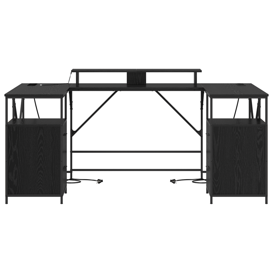 Bureau met lade met opslag Zwart eiken 182 x 101 x 87.5 cm Bewerkt hout