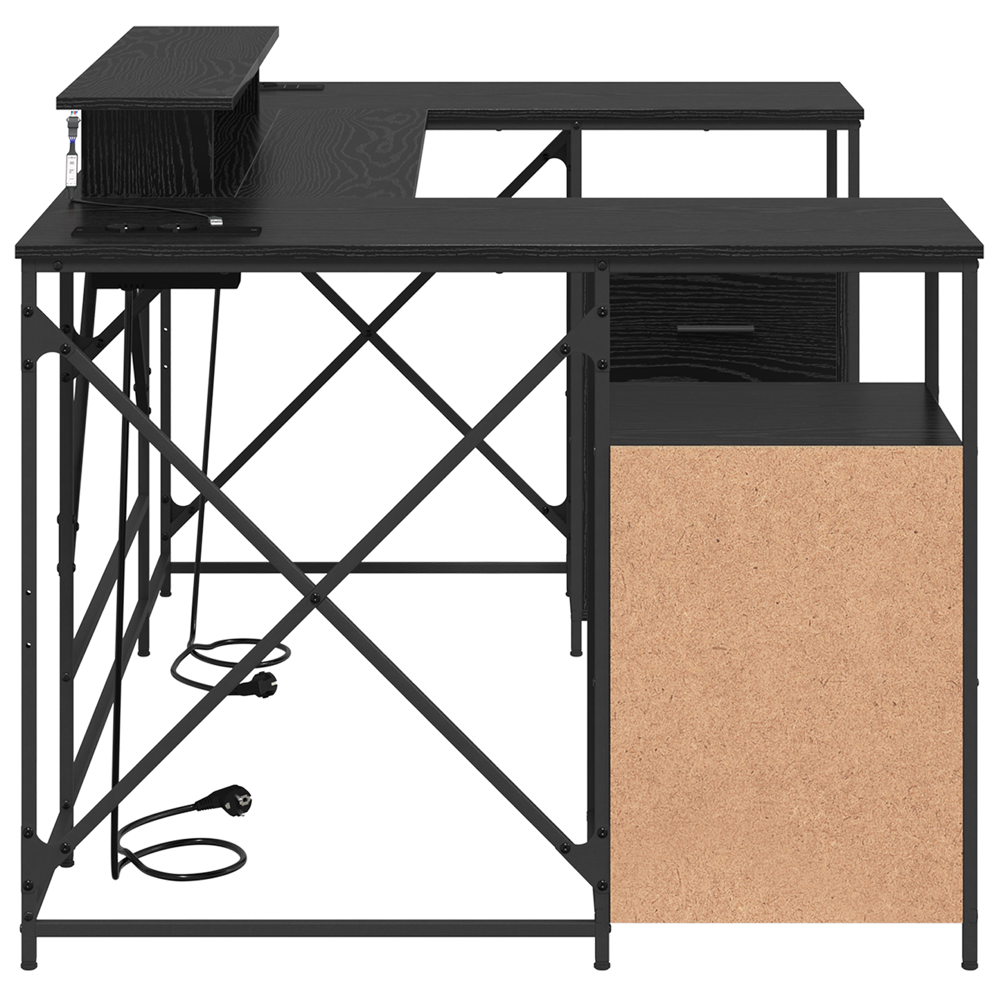 Bureau met lade met opslag Zwart eiken 182 x 101 x 87.5 cm Bewerkt hout