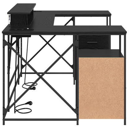 Bureau met lade met opslag Zwart eiken 182 x 101 x 87.5 cm Bewerkt hout