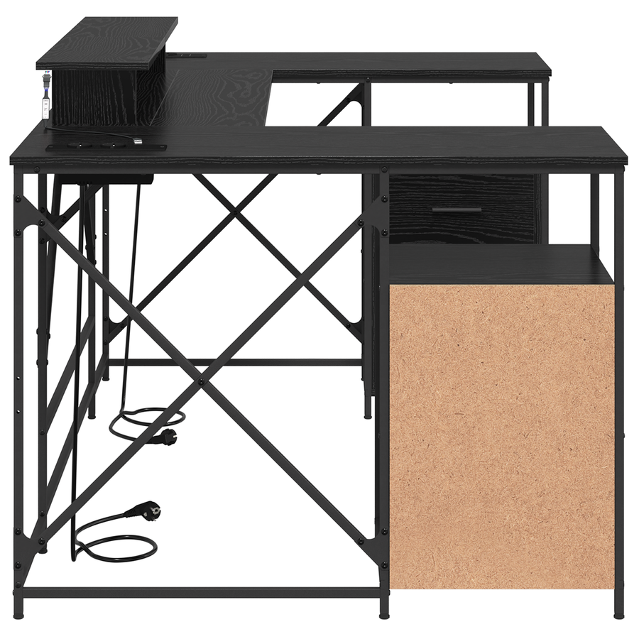 Bureau met lade met opslag Zwart eiken 182 x 101 x 87.5 cm Bewerkt hout