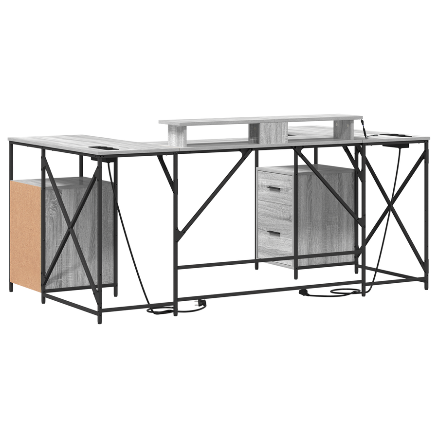 Bureau met lade met opslag Grijs sonoma 182 x 101 x 87.5 cm Bewerkt hout