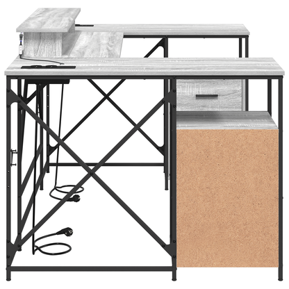Bureau met lade met opslag Grijs sonoma 182 x 101 x 87.5 cm Bewerkt hout