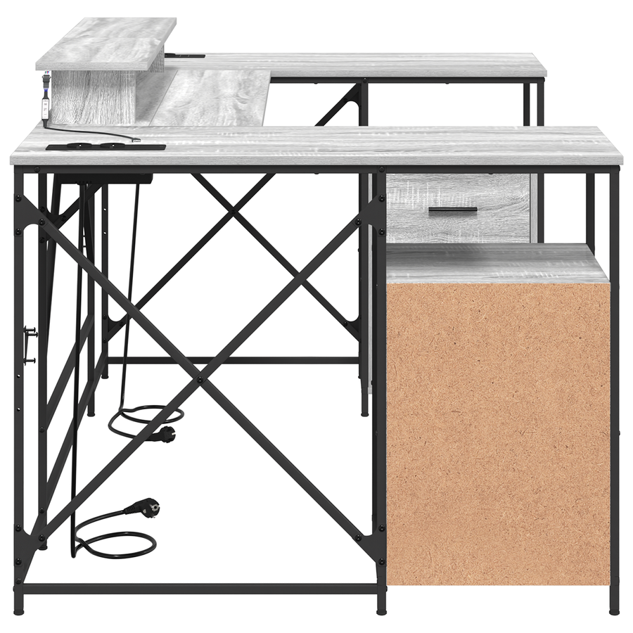 Bureau met lade met opslag Grijs sonoma 182 x 101 x 87.5 cm Bewerkt hout