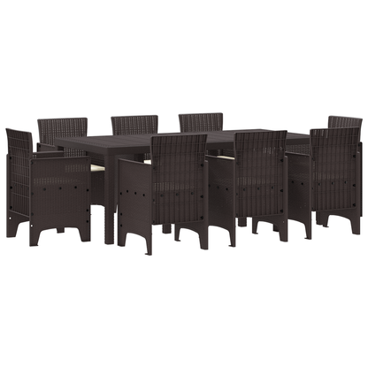 9-delige tuinset met kussens in bruin poly rattan