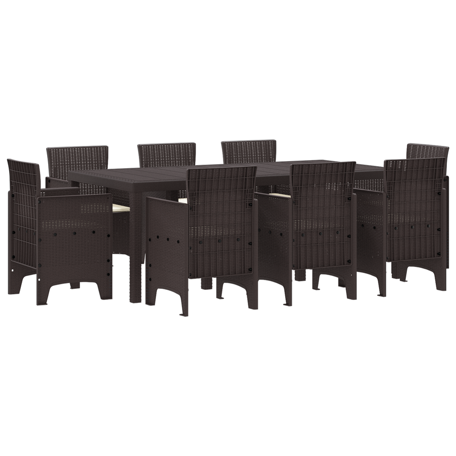 9-delige tuinset met kussens in bruin poly rattan