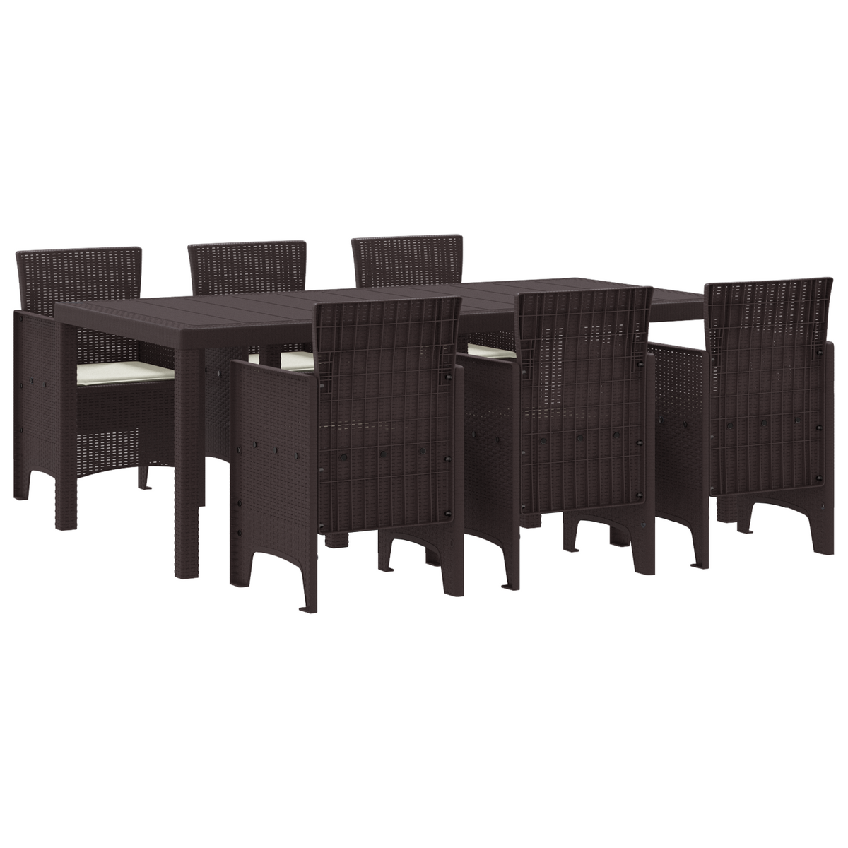 7-delige tuinset met kussens in bruin poly rattan