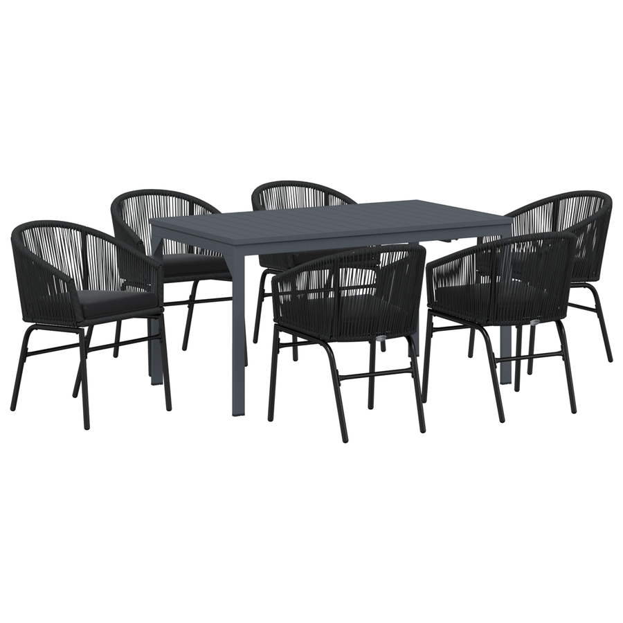 7-delige tuinset met kussens - zwart poly rattan