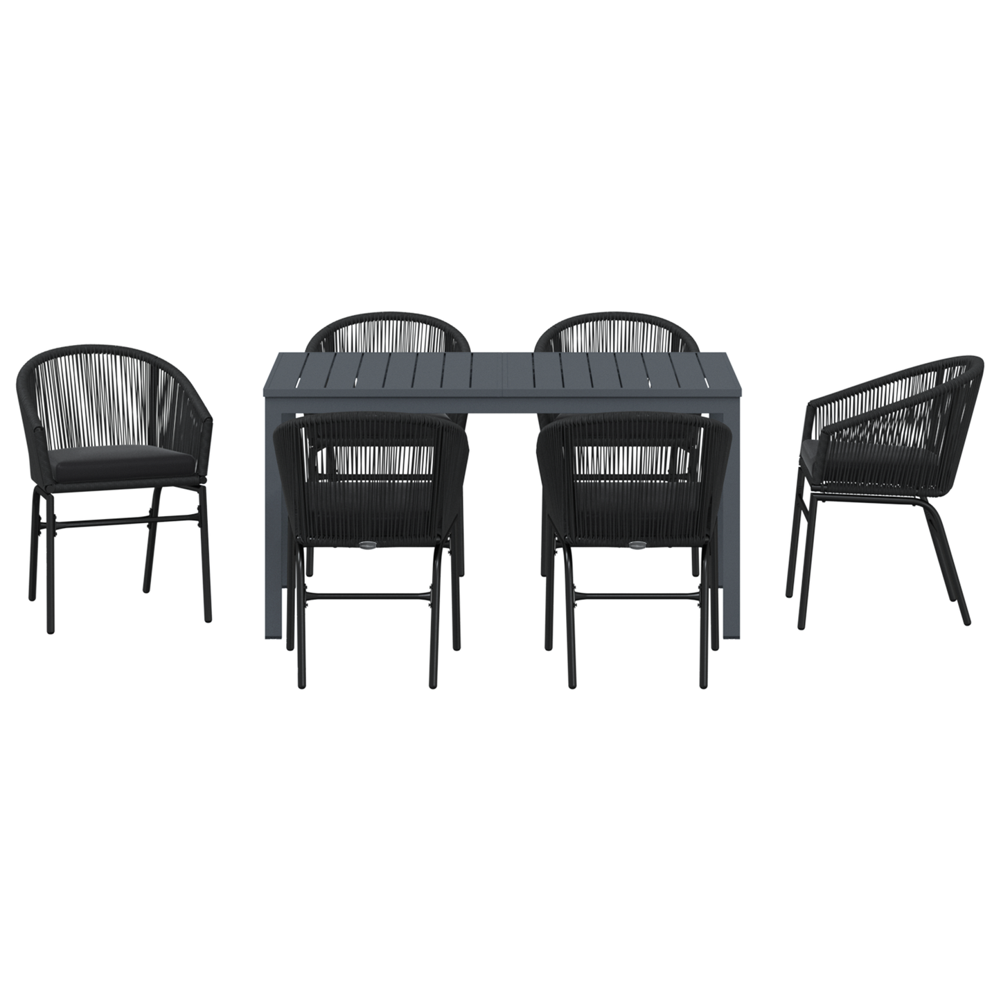 7-delige tuinset met kussens - zwart poly rattan