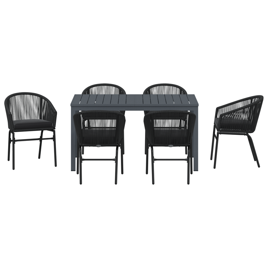 7-delige tuinset met kussens - zwart poly rattan