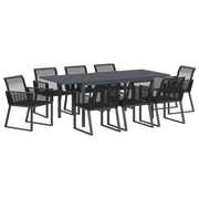 Tuin eettafelset 9-delig poly rattan zwart