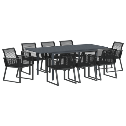 Tuin eettafelset 9 pcs Zwart poly rattan