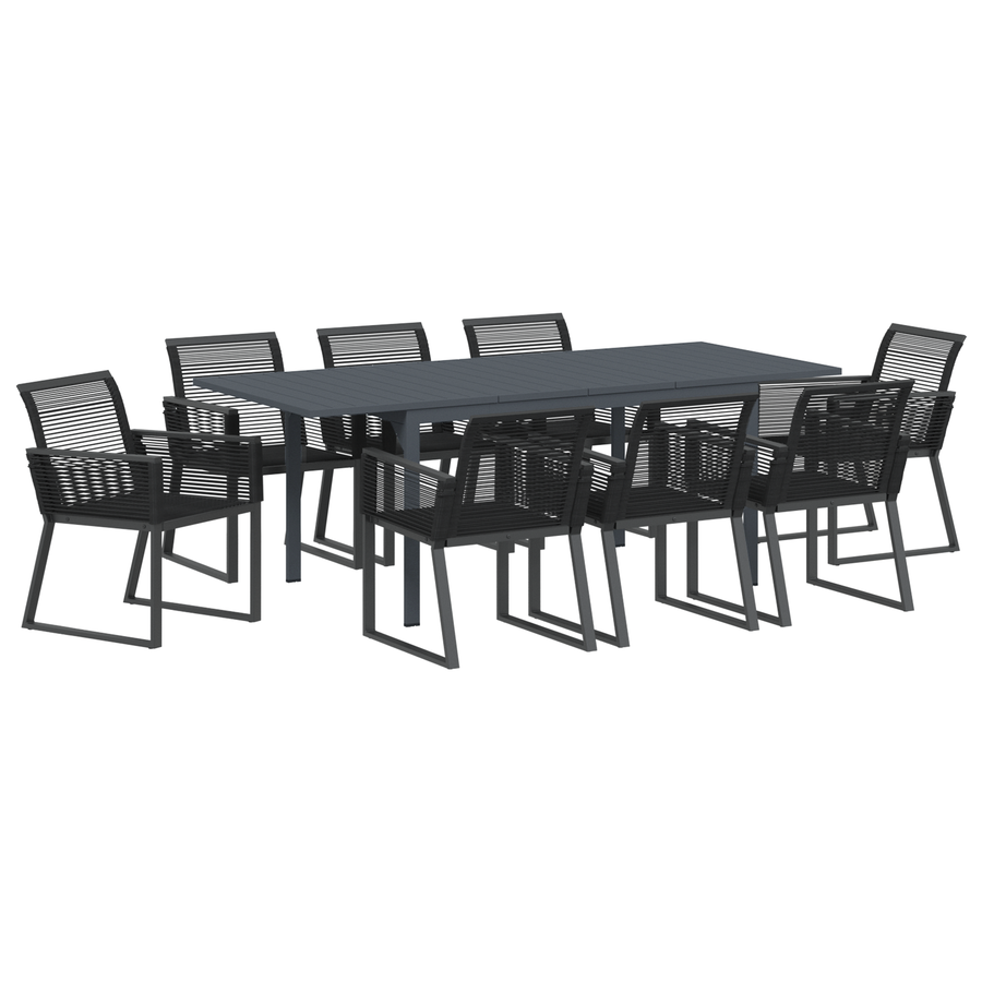 Tuin eettafelset 9 pcs Zwart poly rattan