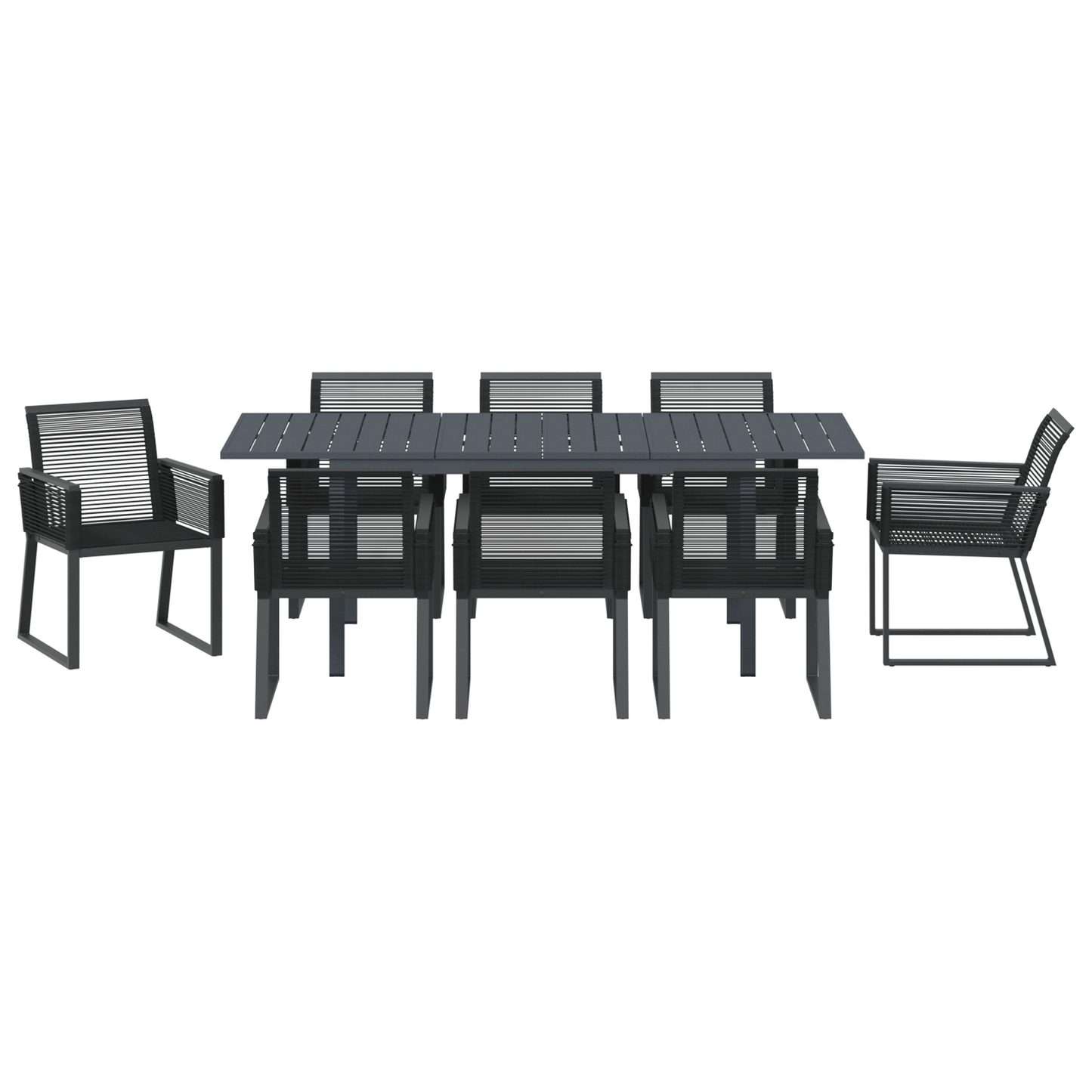 Tuin eettafelset 9 pcs Zwart poly rattan