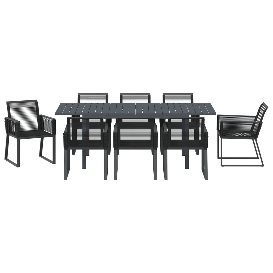 Tuin eettafelset 9 pcs Zwart poly rattan