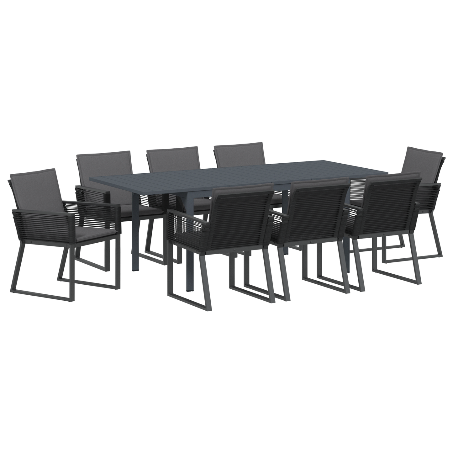 Tuin eettafelset 9 pcs Zwart poly rattan