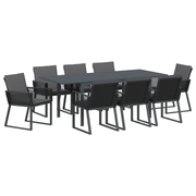 Tuin eettafelset 9-delig poly rattan zwart
