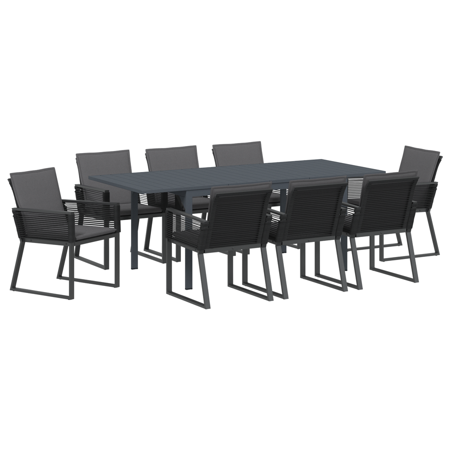 Tuin eettafelset 9 pcs Zwart poly rattan
