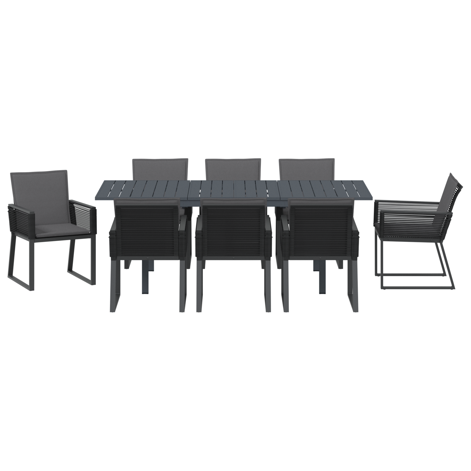 Tuin eettafelset 9 pcs Zwart poly rattan