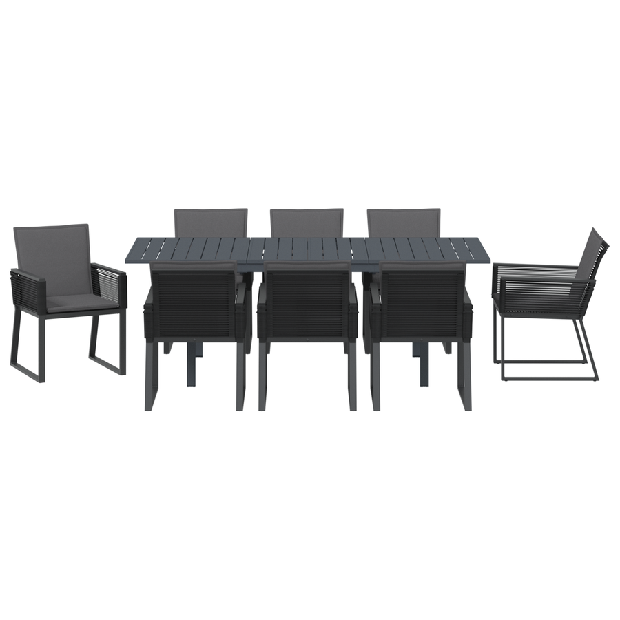 Tuin eettafelset 9 pcs Zwart poly rattan