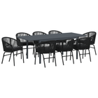 Garden dining set 9 pcs Black poly rattan