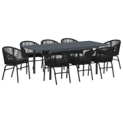 Tuin eettafelset 9-delig poly rattan zwart