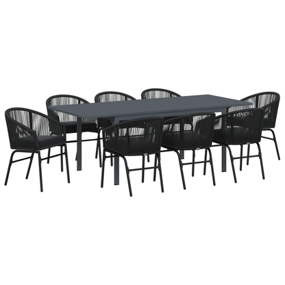 Tuin eettafelset 9 pcs Zwart poly rattan