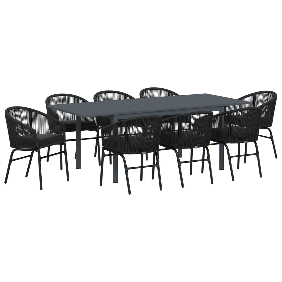 Tuin eettafelset 9 pcs Zwart poly rattan