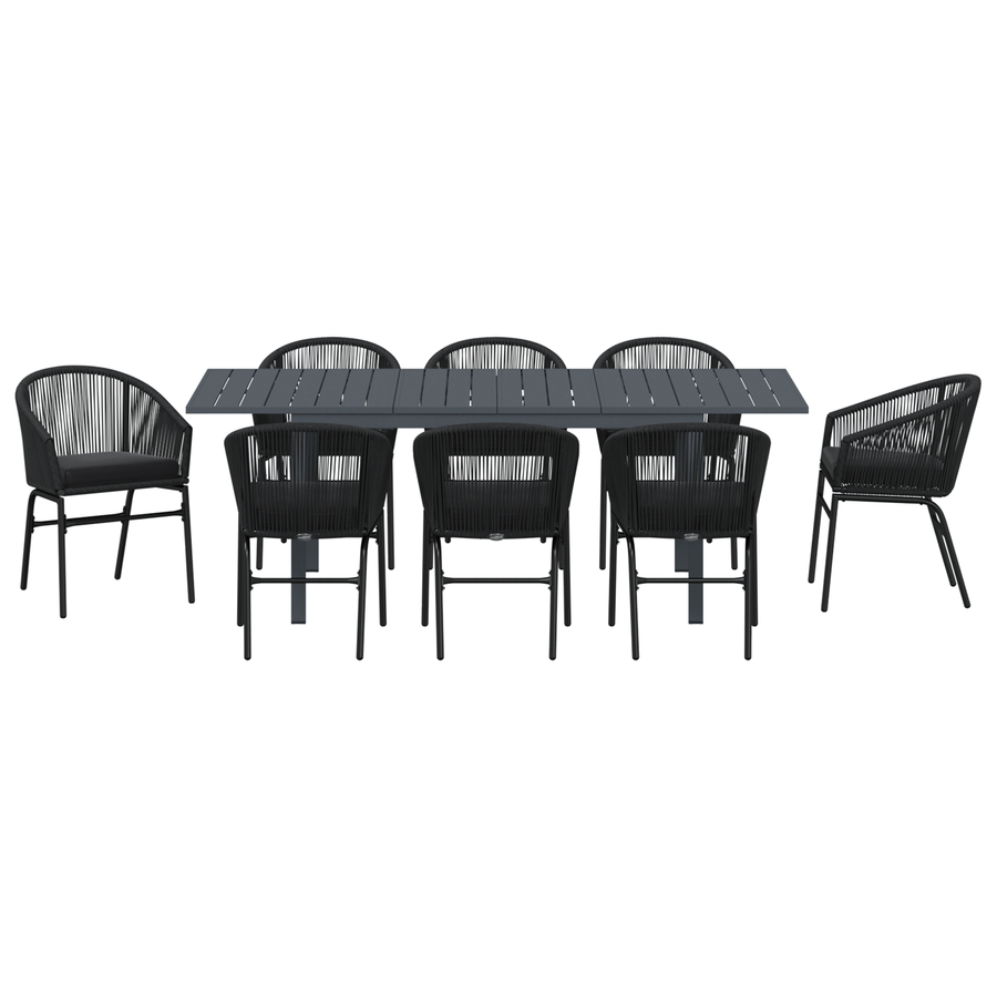 Tuin eettafelset 9 pcs Zwart poly rattan