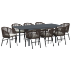 Garden dining table set 9 pcs Brown poly rattan