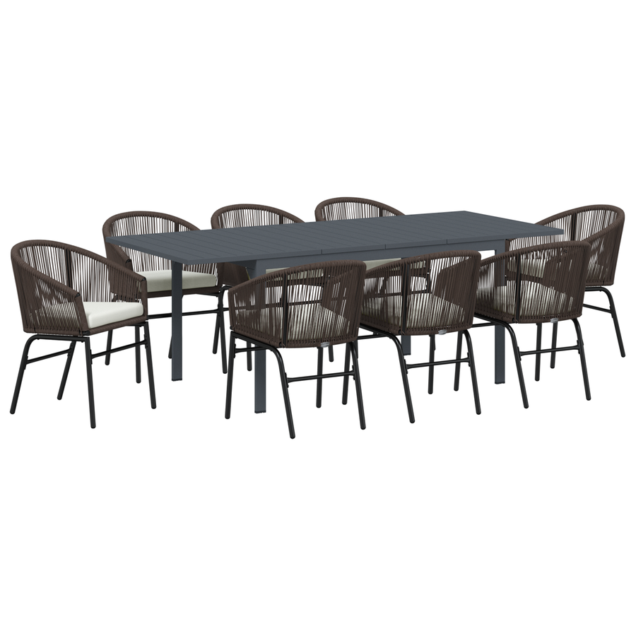Tuin eettafelset 9 pcs Bruin poly rattan