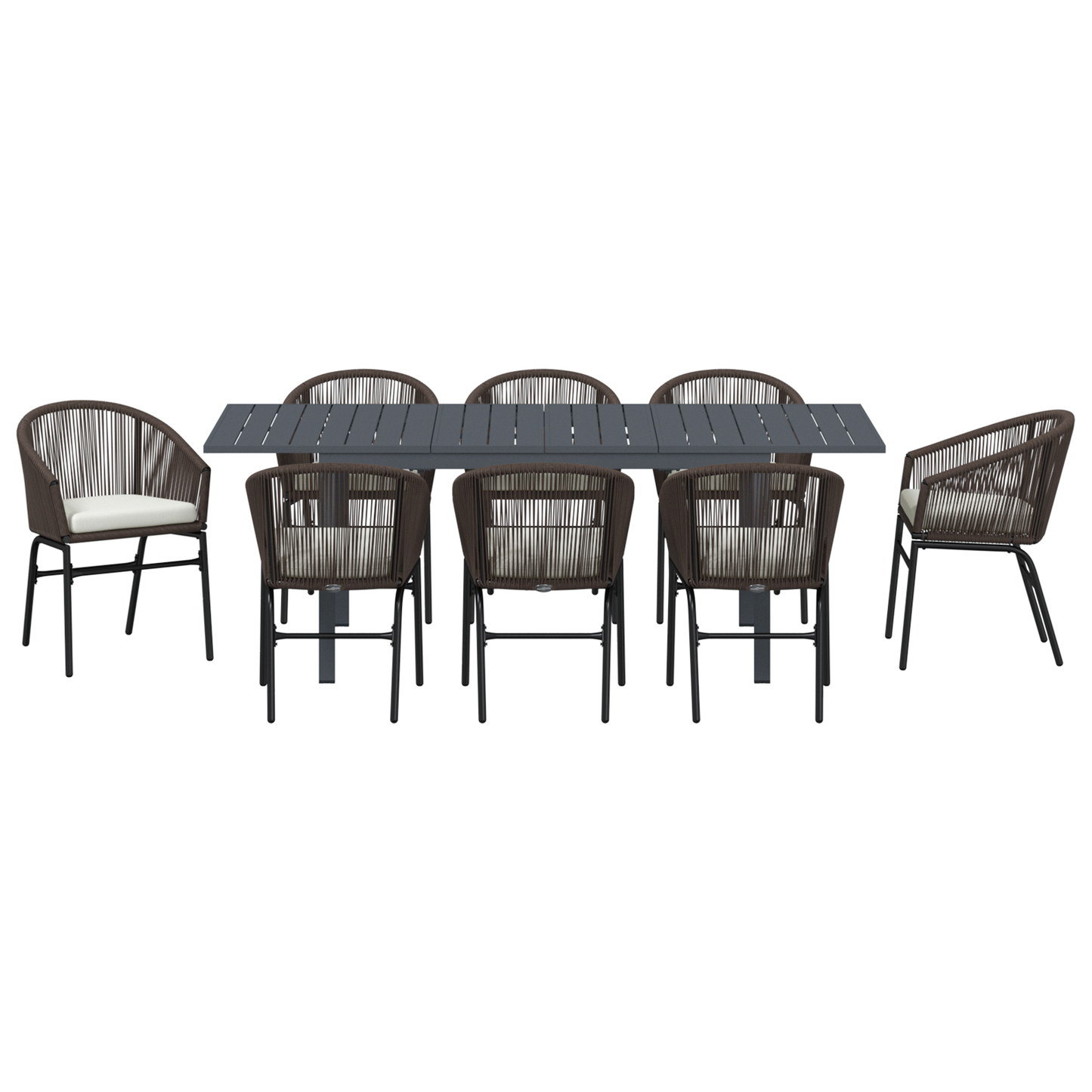 Tuin eettafelset 9 pcs Bruin poly rattan