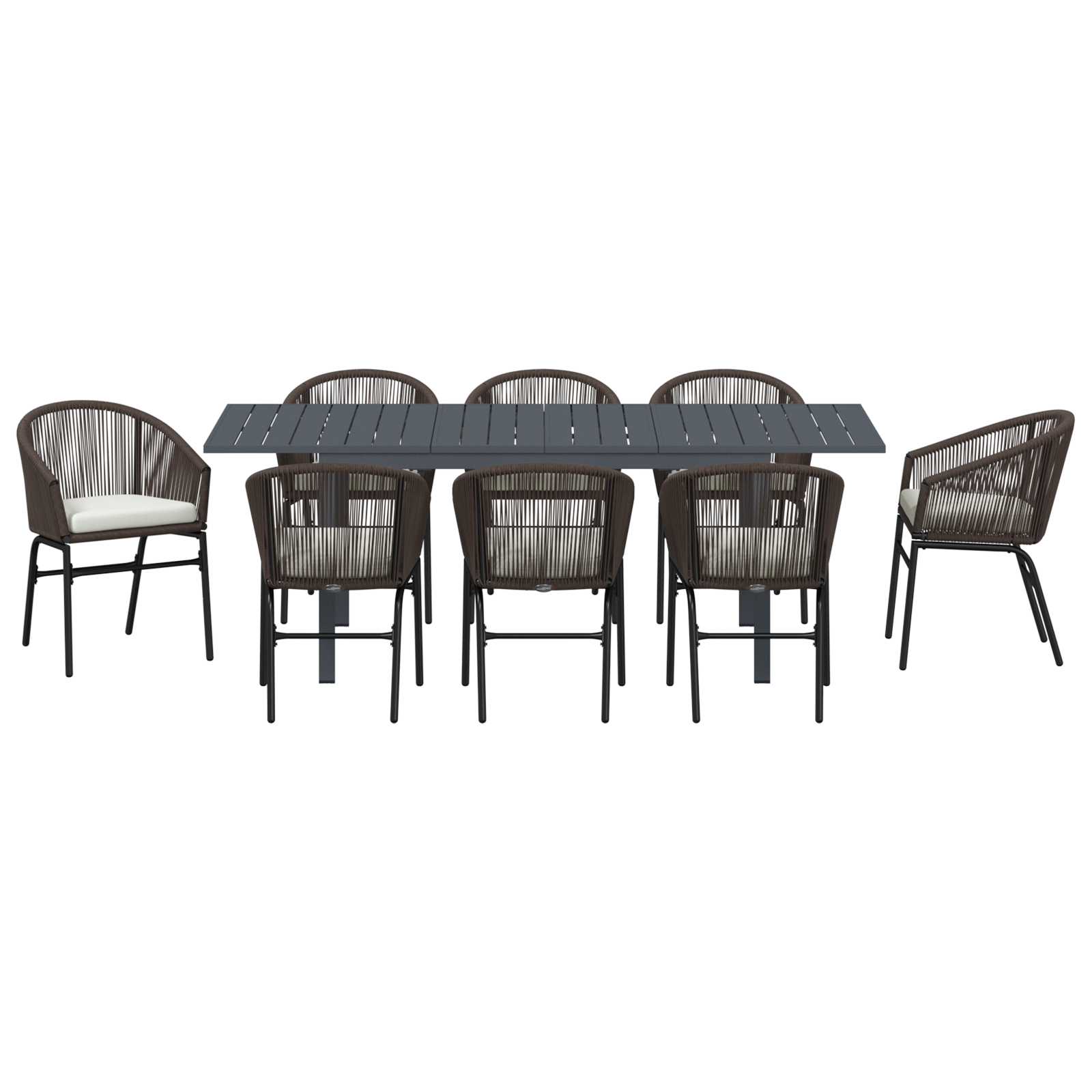 Tuin eettafelset 9 pcs Bruin poly rattan