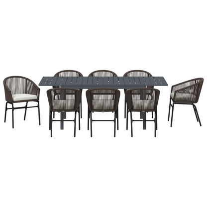 Tuin eettafelset 9 pcs Bruin poly rattan