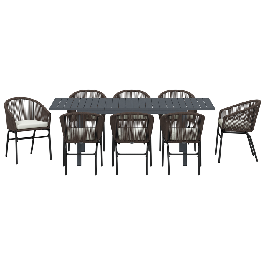 Tuin eettafelset 9 pcs Bruin poly rattan