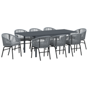 Tuin eettafelset 9-delig poly rattan grijs