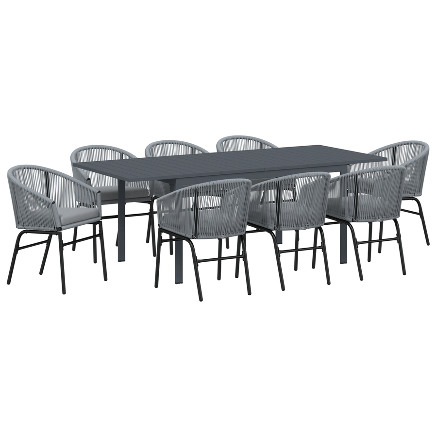 Tuin eettafelset 9 pcs Grijs poly rattan
