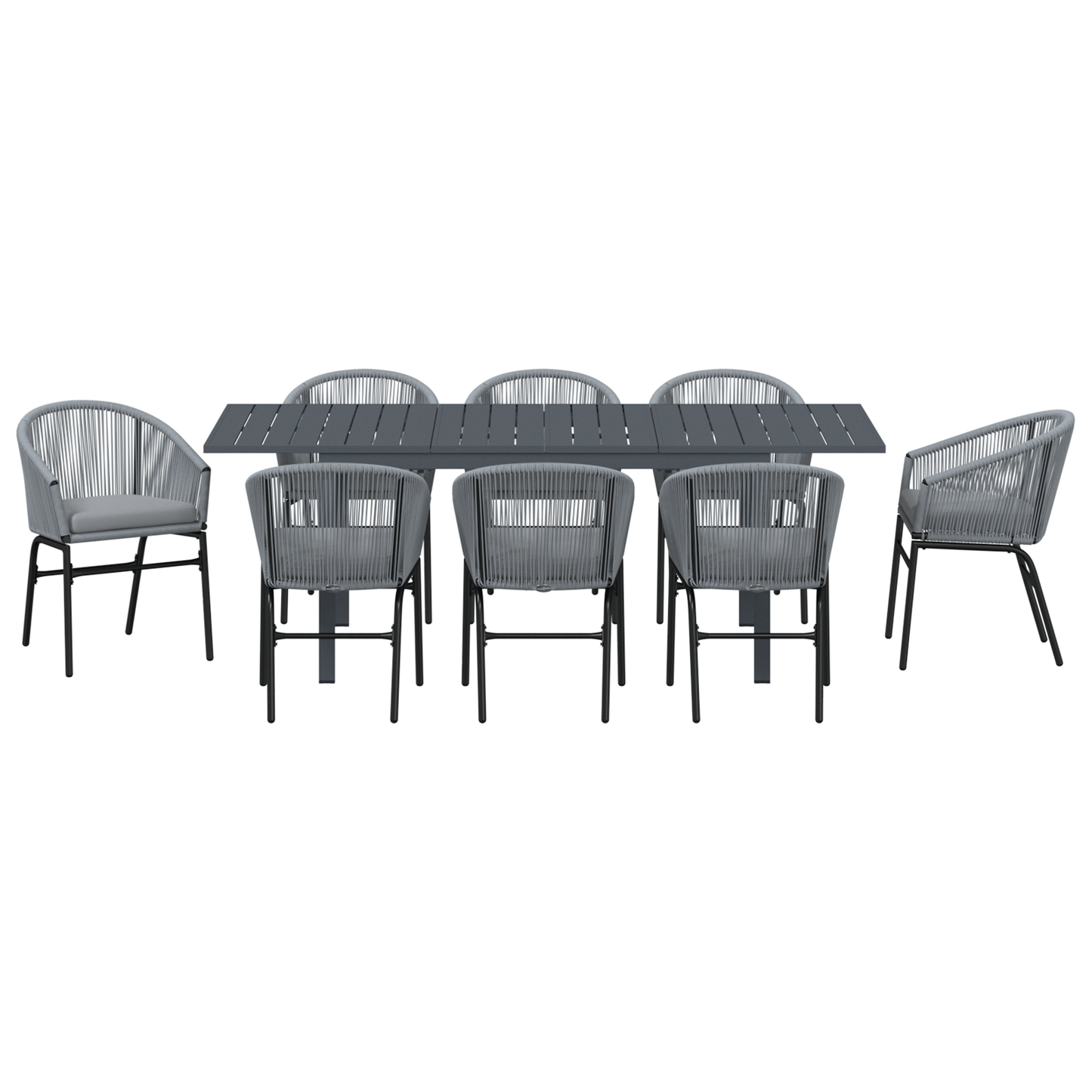 Tuin eettafelset 9 pcs Grijs poly rattan