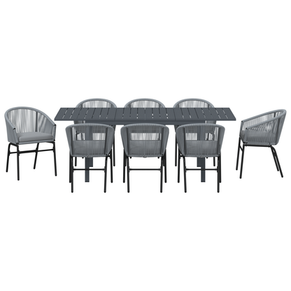 Tuin eettafelset 9 pcs Grijs poly rattan