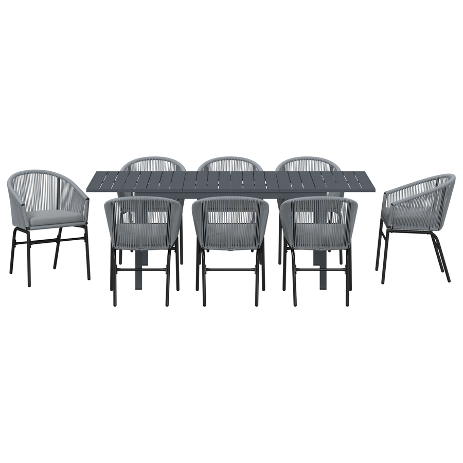 Tuin eettafelset 9 pcs Grijs poly rattan