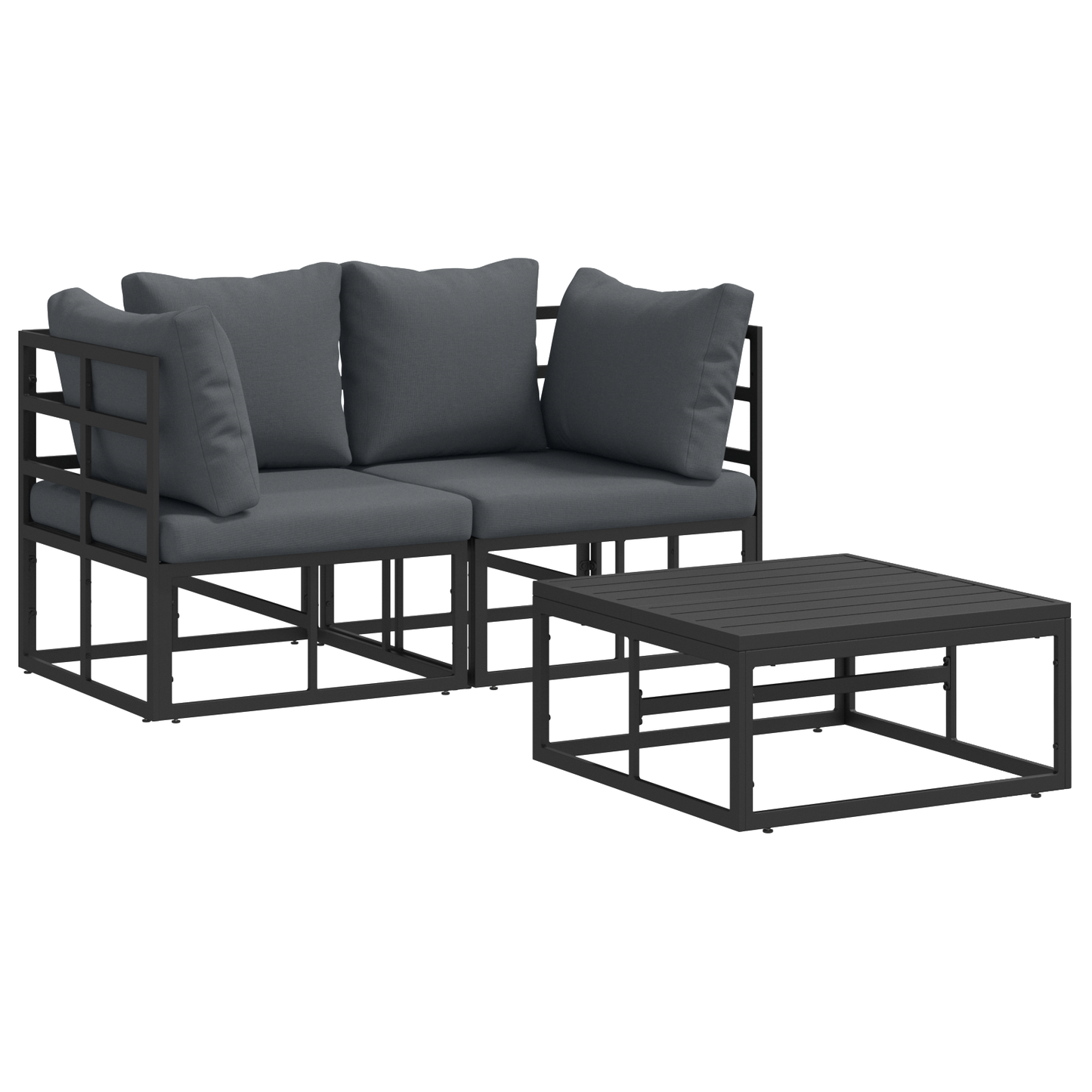 Tuin Sofa Set met kussen met kussen 3 pcs Zwart 70 x 70 x 32 cm Aluminium