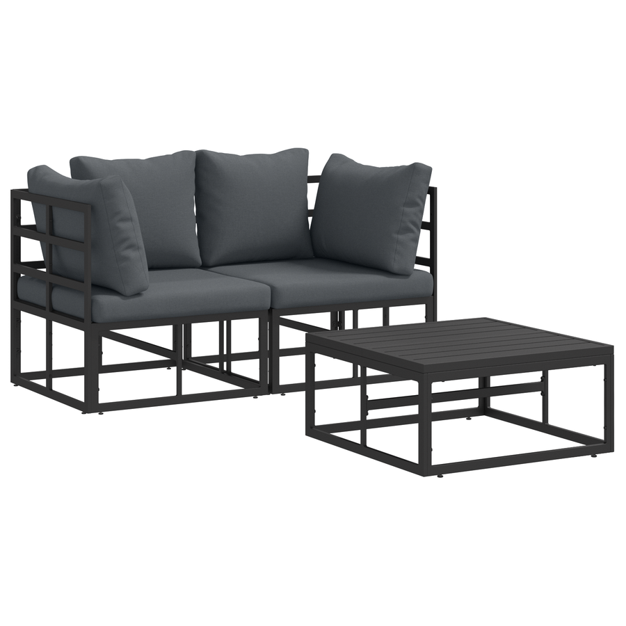 Tuin Sofa Set met kussen met kussen 3 pcs Zwart 70 x 70 x 32 cm Aluminium