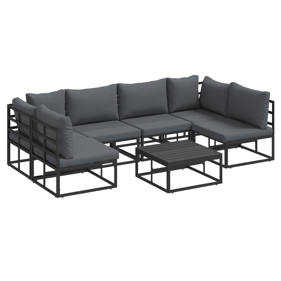 Tuin Sofa Set met kussen met kussen 7 pcs Zwart 70 x 70 x 32 cm Aluminium