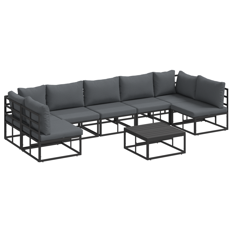 Tuin Sofa Set met kussen met kussen 8 pcs Zwart 70 x 70 x 32 cm Aluminium