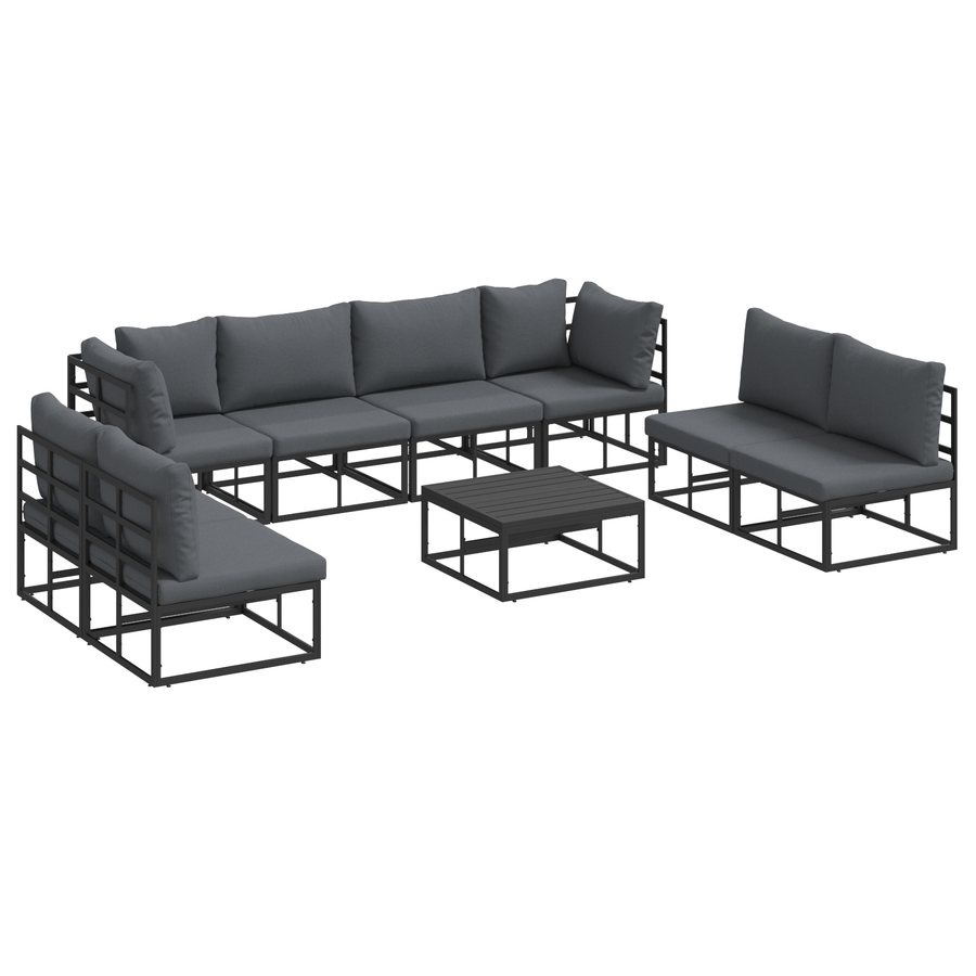 Tuin Sofa Set met kussen met kussen 9 pcs Zwart 70 x 70 x 32 cm Aluminium