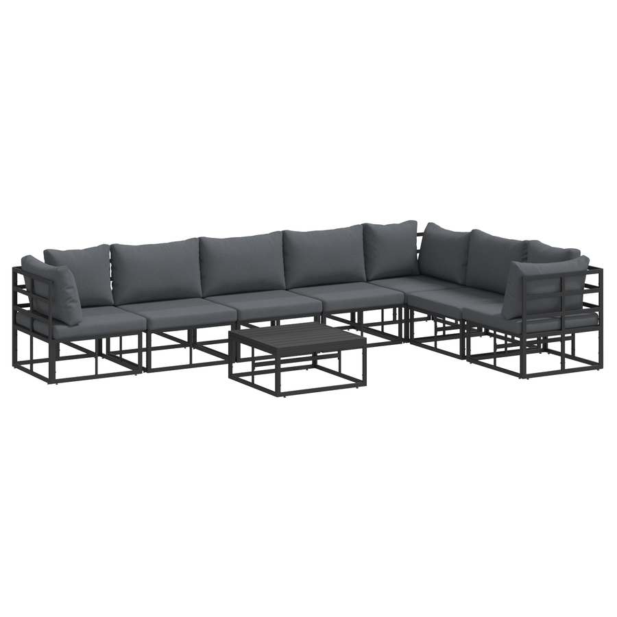 Tuin Sofa Set met kussen met kussen 8 pcs Zwart 70 x 70 x 32 cm Aluminium