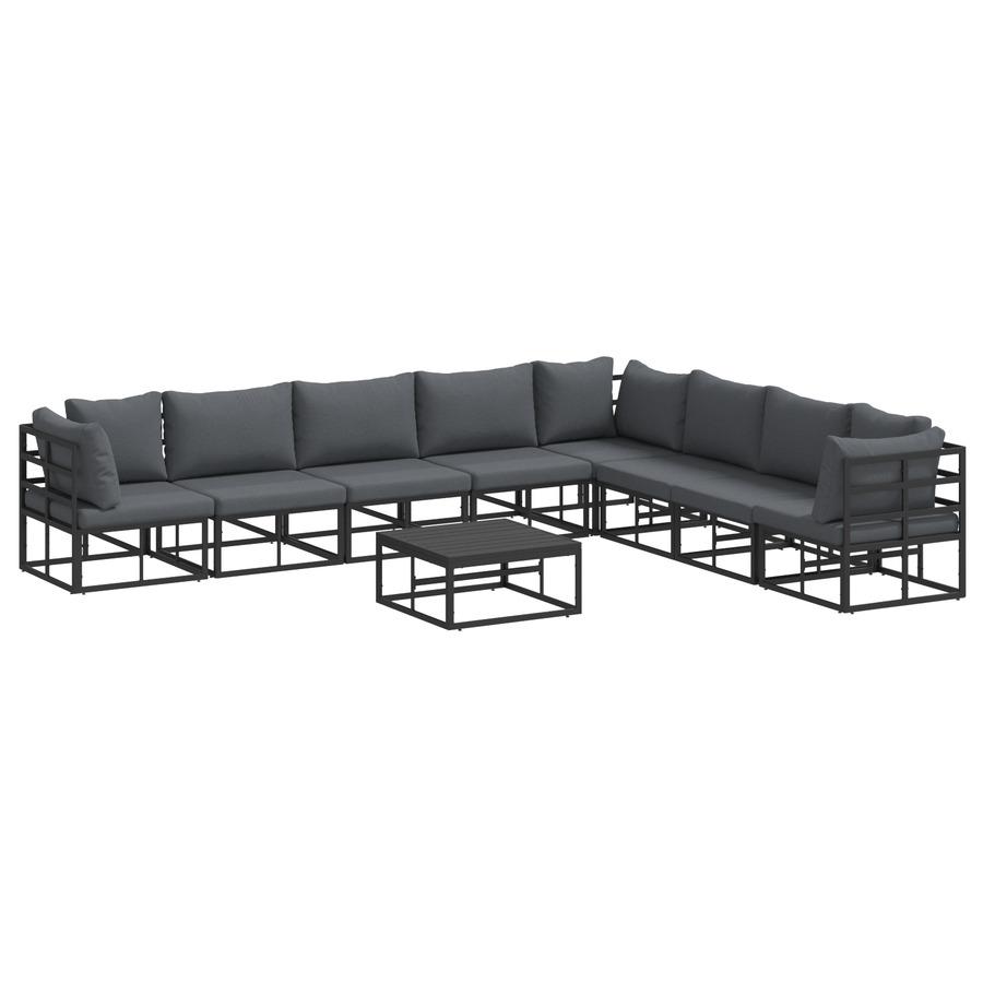Tuin Sofa Set met kussen met kussen 9 pcs Zwart 70 x 70 x 32 cm Aluminium