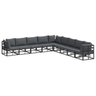 Garden Bench Set with Cushions 9 pcs Black Aluminium