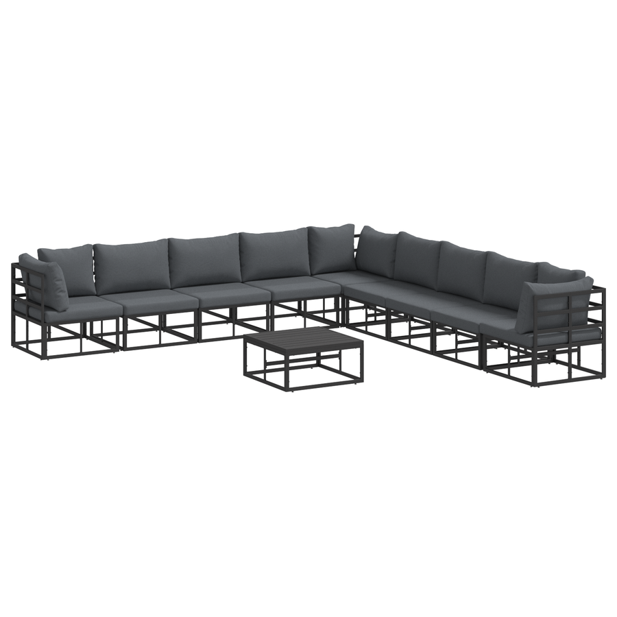 Tuin Sofa Set met kussen met kussen 10 pcs Zwart 70 x 70 x 32 cm Aluminium