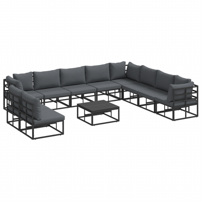 Tuin Sofa Set met kussen met kussen 11 pcs Zwart 70 x 70 x 32 cm Aluminium